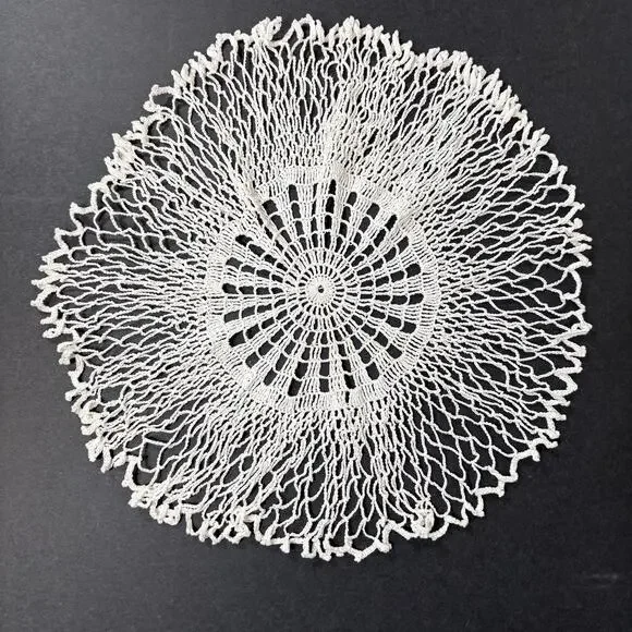 Vintage White Crochet Doily Frilly Lace Handmade Retro 13" Whimsygoth Victorian - Picture 2 of 8